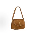 SAINT LAURENT YSL SOLFERINO distressed bronze metal accessory shoulder bag, medium size for women in brown